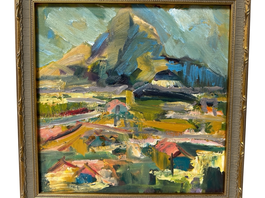 Just Added - Original Abstract Landscape Painting Signed On Verso Pantcho Atanasov 12 X 12