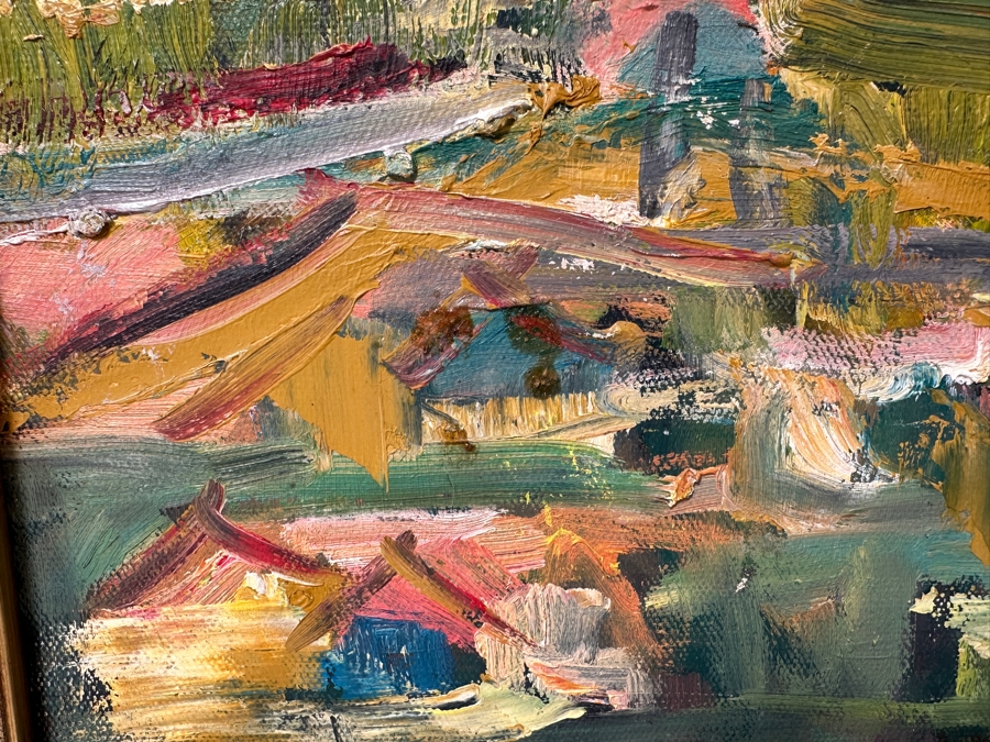 Just Added - Original Abstract Landscape Painting Signed On Verso Pantcho Atanasov 12 X 12 [Photo 4]