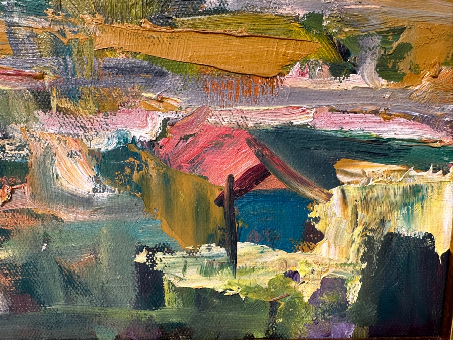 Just Added - Original Abstract Landscape Painting Signed On Verso Pantcho Atanasov 12 X 12 [Photo 5]