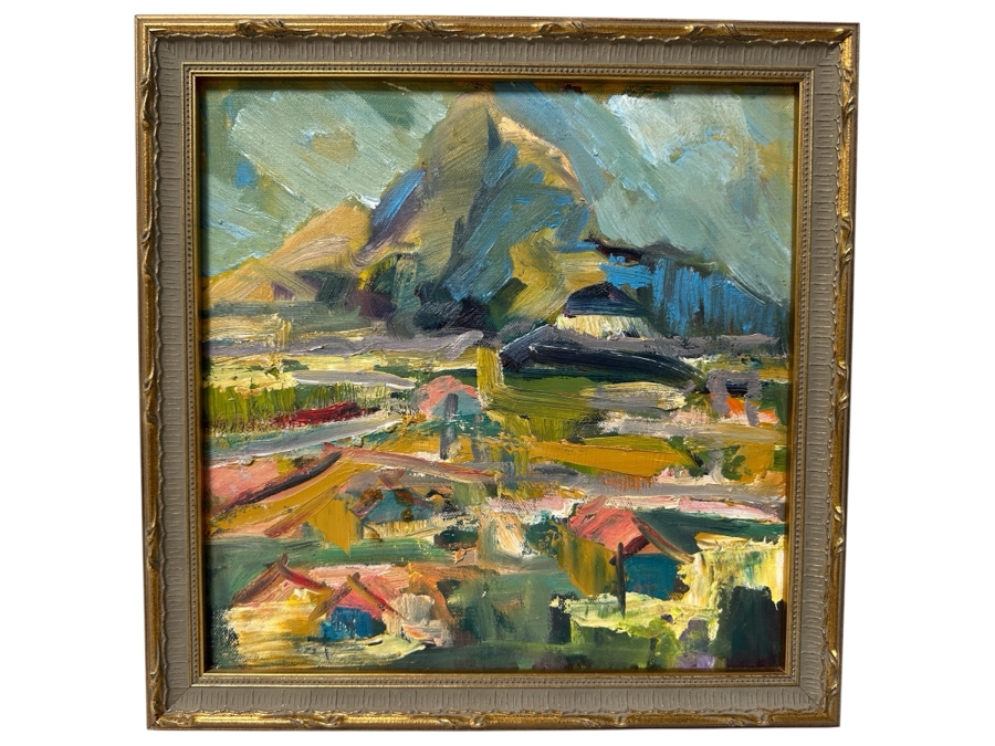 Just Added - Original Abstract Landscape Painting Signed On Verso Pantcho Atanasov 12 X 12 [Photo 2]