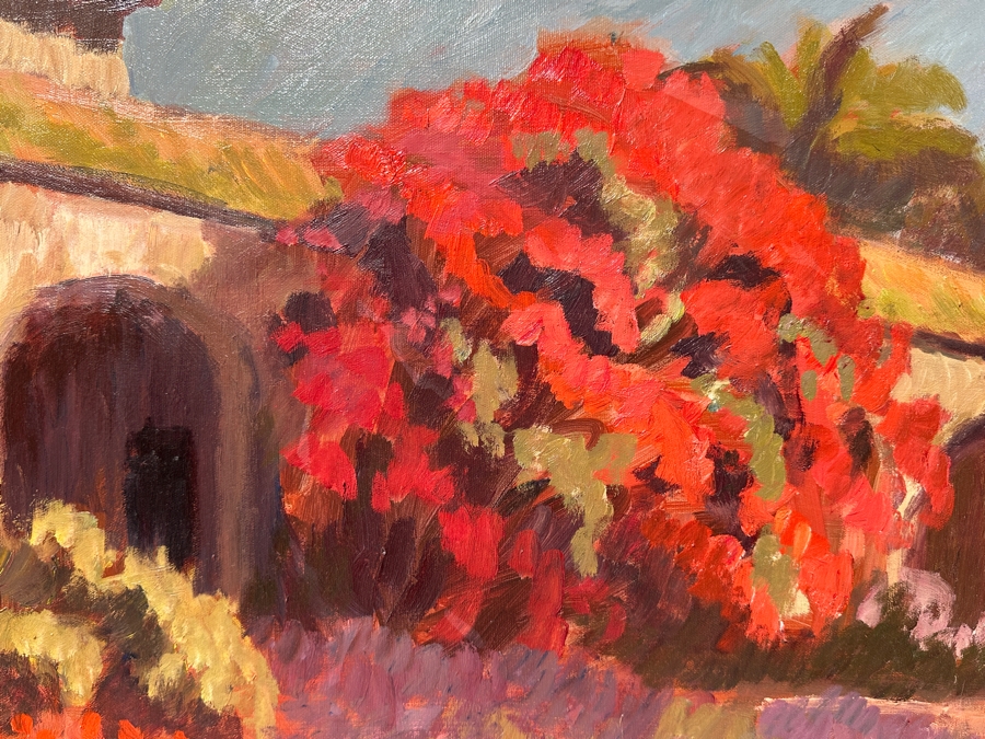 Just Added - Stunning Original Oil Painting On Canvas Of Mission San Juan Capistrano Signed Lower Right And Signed Verso Signature Illegible - Artist Was Featured On A Southwest Arts Festival In Indio Poster 48 X 36 Framed  [Photo 3]