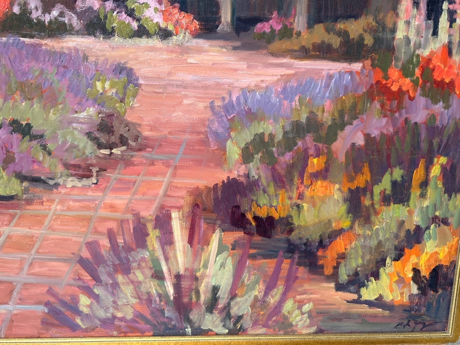 Just Added - Stunning Original Oil Painting On Canvas Of Mission San Juan Capistrano Signed Lower Right And Signed Verso Signature Illegible - Artist Was Featured On A Southwest Arts Festival In Indio Poster 48 X 36 Framed  [Photo 5]