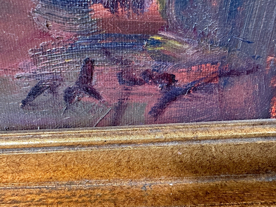 Just Added - Stunning Original Oil Painting On Canvas Of Mission San Juan Capistrano Signed Lower Right And Signed Verso Signature Illegible - Artist Was Featured On A Southwest Arts Festival In Indio Poster 48 X 36 Framed  [Photo 9]