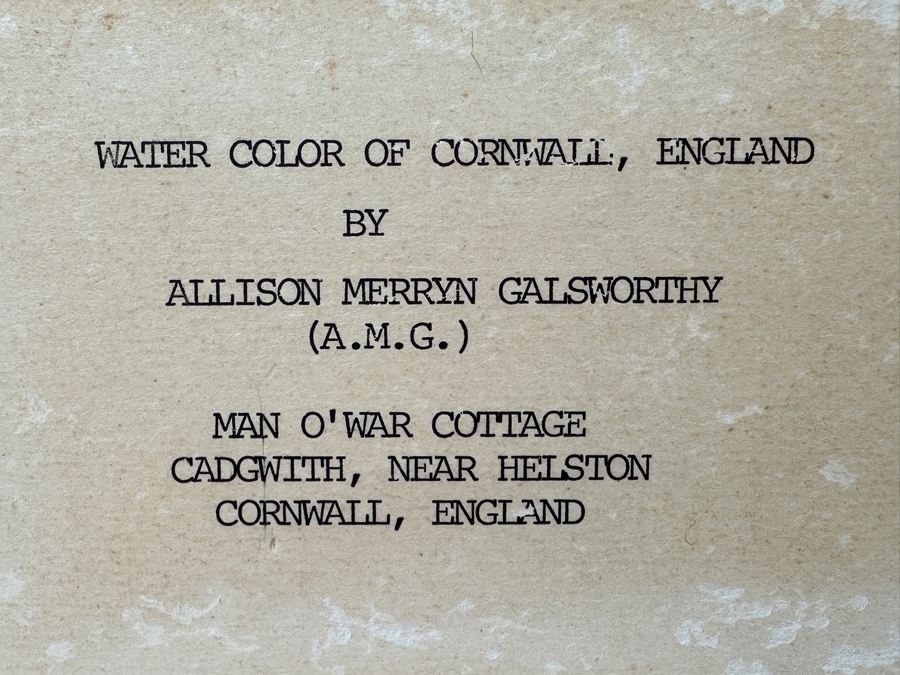 Just Added - Allison Merryn Galsworthy (A.M.G.) Original Watercolor Painting On Paper Of Cornwall, England Man O' War Cottage Cadgwith, Near Helston 12.5 X 9 Framed 18.5 X 14.5 [Photo 15]