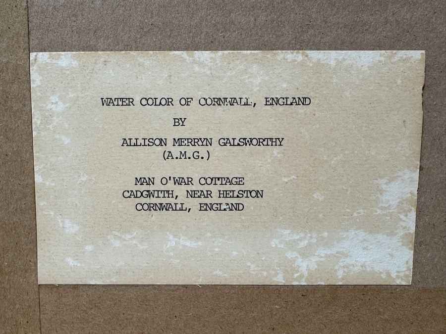 Just Added - Allison Merryn Galsworthy (A.M.G.) Original Watercolor Painting On Paper Of Cornwall, England Man O' War Cottage Cadgwith, Near Helston 12.5 X 9 Framed 18.5 X 14.5 [Photo 14]