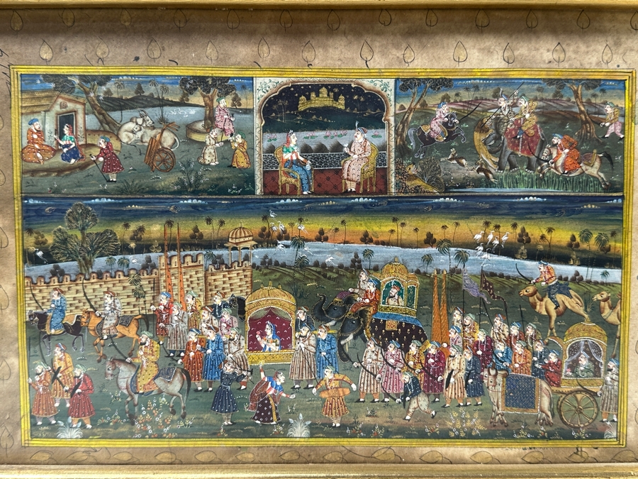 Just Added - Original Hand Painted Indian Painting 12.5 X 7.5 Framed 17.5 X 12.5
