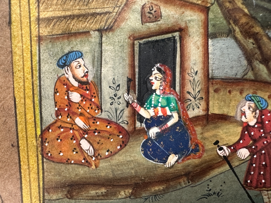 Just Added - Original Hand Painted Indian Painting 12.5 X 7.5 Framed 17.5 X 12.5 [Photo 11]