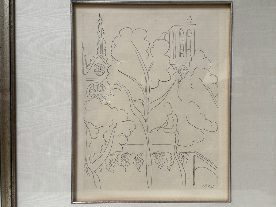 Just Added - Henri Matisse (1869-1954, French) Etching On Paper Titled 'La Cite-Notre Dame' From 1937 10.5 X 13.5 Framed 21.5 X 25