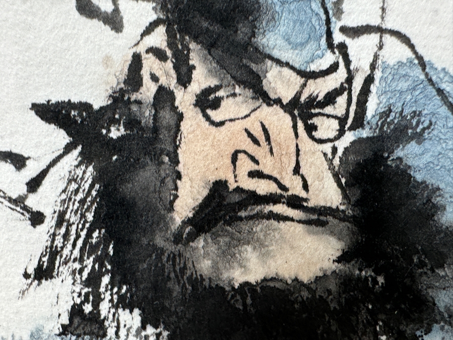 Just Added - Lu Yandong Original Zhong Kui Ink Watercolor Painting On Paper 6 X 6 Framed 14 X 14 [Photo 5]