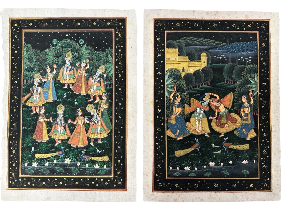 Just Added - Pair Of Original Hand Painted Indian Paintings 9 X 13