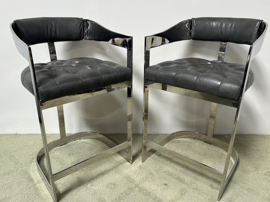Pair Of Sunpan Beaumont Counter Chrome Stools Retails $3,000 [Photo 7]