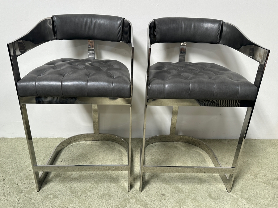 Pair Of Sunpan Beaumont Counter Chrome Stools Retails $3,000 [Photo 3]
