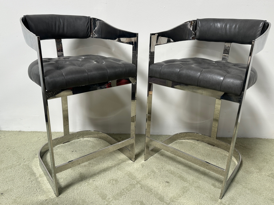 Pair Of Sunpan Beaumont Counter Chrome Stools Retails $3,000 [Photo 5]