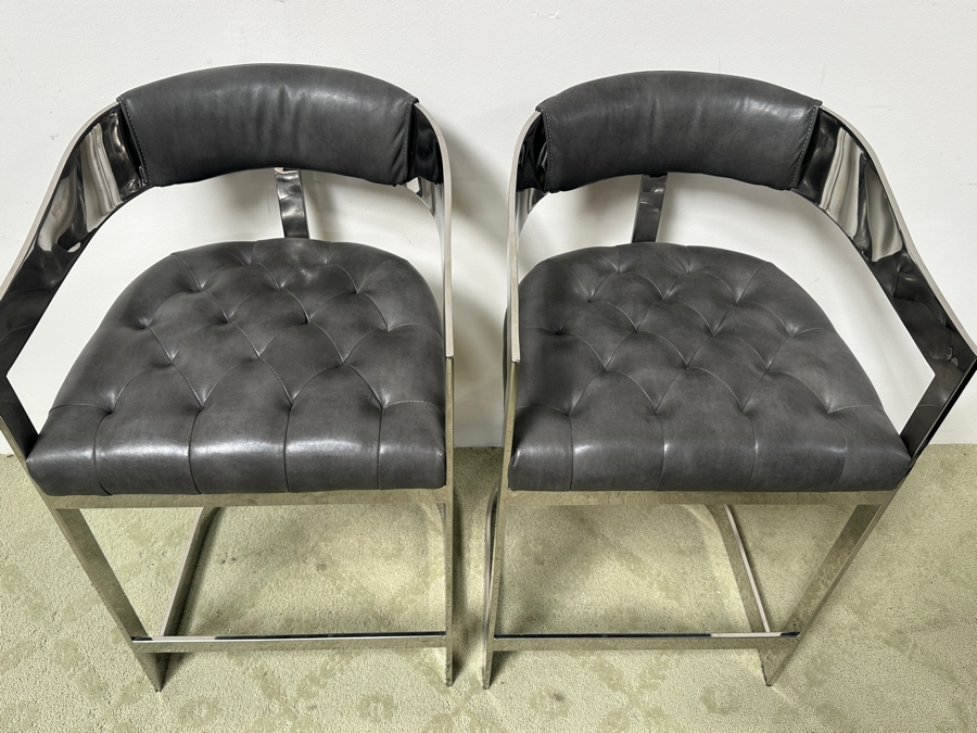 Pair Of Sunpan Beaumont Counter Chrome Stools Retails $3,000 [Photo 4]