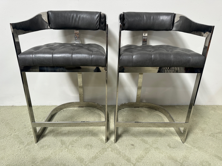 Pair Of Sunpan Beaumont Counter Chrome Stools Retails $3,000 [Photo 2]