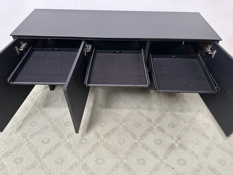 Black Entertainment Credenza AV Cabinet By Salamander Design 64W X 21D X 25.5H Retails $5,000 [Photo 9]