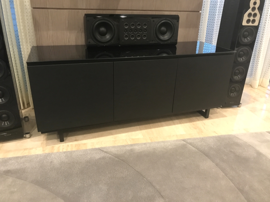 Black Entertainment Credenza AV Cabinet By Salamander Design 64W X 21D X 25.5H Retails $5,000