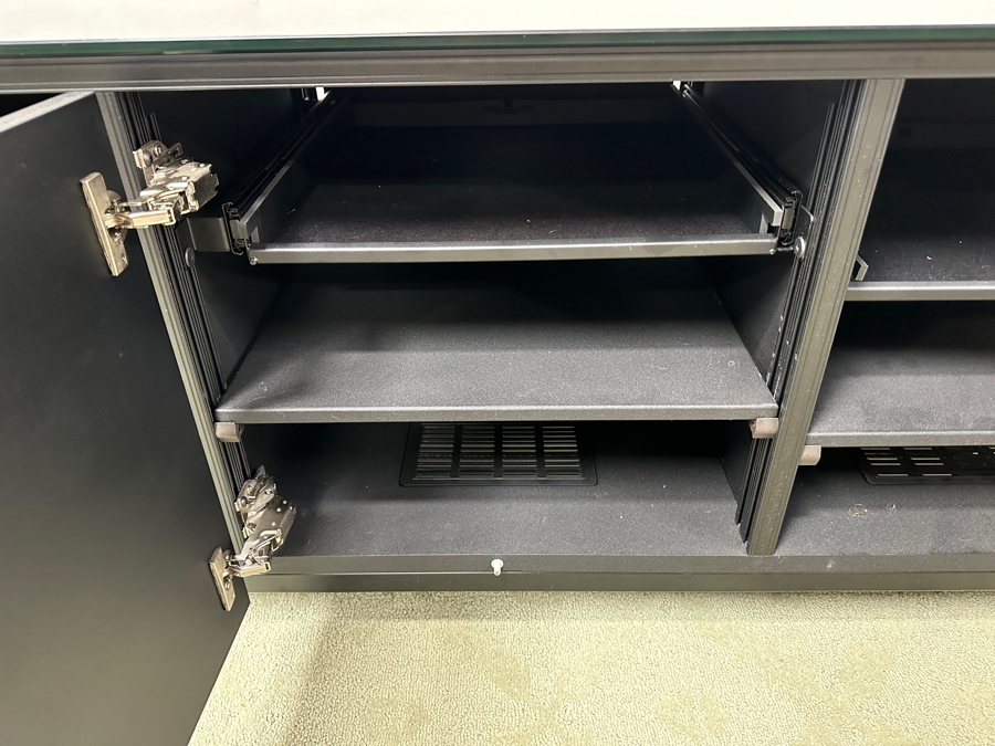 Black Entertainment Credenza AV Cabinet By Salamander Design 64W X 21D X 25.5H Retails $5,000 [Photo 8]
