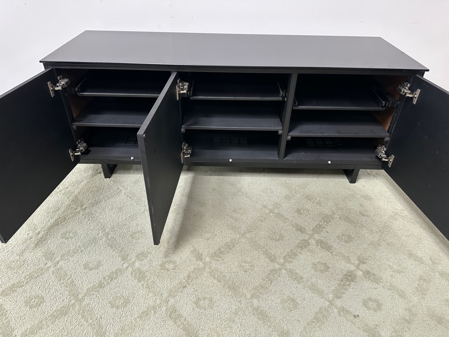Black Entertainment Credenza AV Cabinet By Salamander Design 64W X 21D X 25.5H Retails $5,000 [Photo 7]