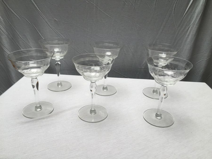 Set of 6 Etched Wheat Stemware Glasses [Photo 1]