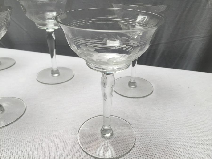 Set of 6 Etched Wheat Stemware Glasses [Photo 6]
