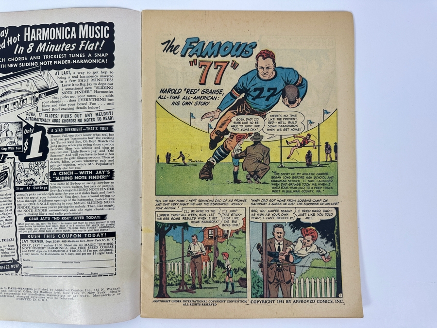 Just Added - Football Thrills #1 Ziff-Davis Comic Book Vintage 1951 10 Cent Comic Book [Photo 5]