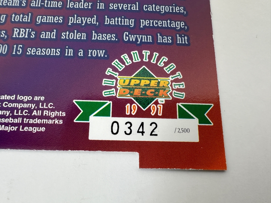 Just Added - Limited Edition Die Cut Tony Gwynn 8-Time Batting Champion Upper Deck Baseball Card Numbered 342 Of 2,500 [Photo 3]