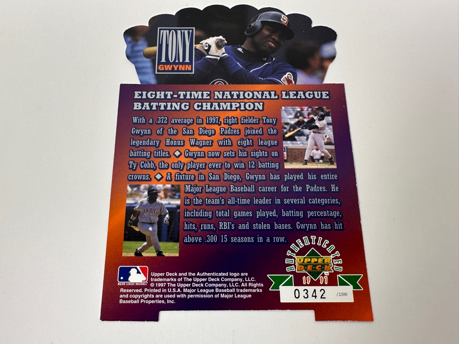 Just Added - Limited Edition Die Cut Tony Gwynn 8-Time Batting Champion Upper Deck Baseball Card Numbered 342 Of 2,500 [Photo 2]