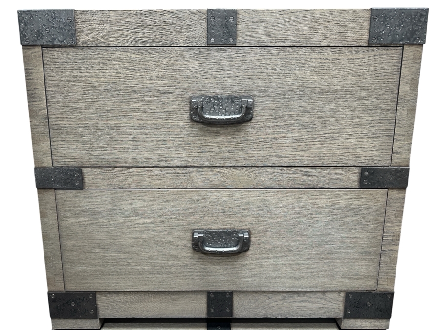 Just Added - Pair Of Restoration Hardware Heirloom Silver Chest 2-Drawer Side Tables 32W X 23D X 28.5H