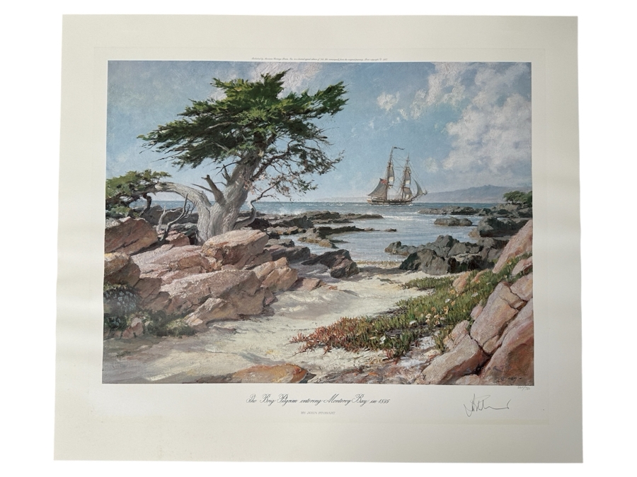 Just Added - John Stobart Artist Hand Signed Limited Edition Print Titled 'The Brig Pilgrim Entering Monterey Bay In 1835' Numbered 662 Of 750 Published By Maritime Heritage Prints 1987 22.5 X 17 [Photo 2]