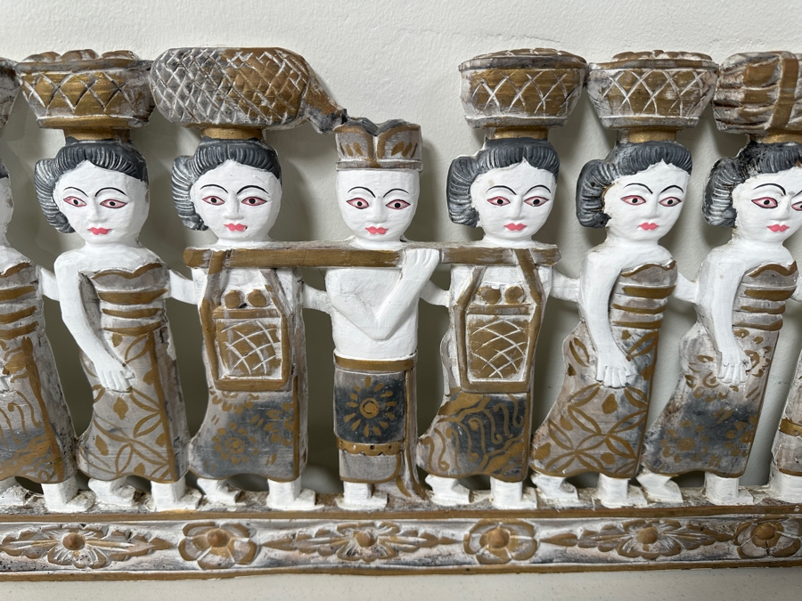 Just Added - Vintage Hand Carved Wooden Balinese Procession Wall Panel 39W X 12H [Photo 3]