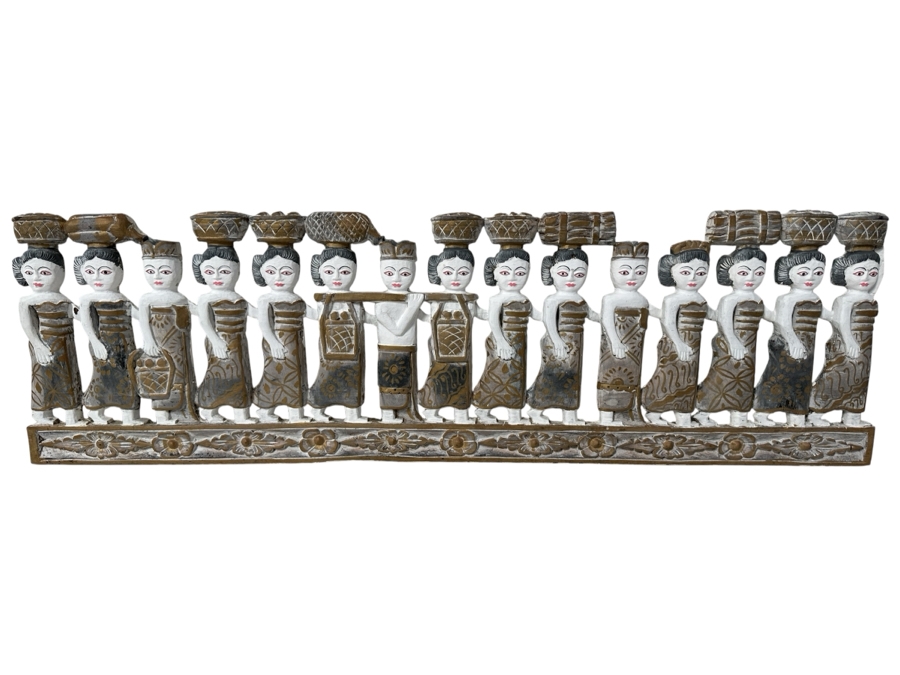 Just Added - Vintage Hand Carved Wooden Balinese Procession Wall Panel 39W X 12H