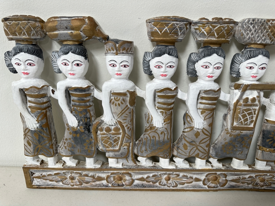 Just Added - Vintage Hand Carved Wooden Balinese Procession Wall Panel 39W X 12H [Photo 2]