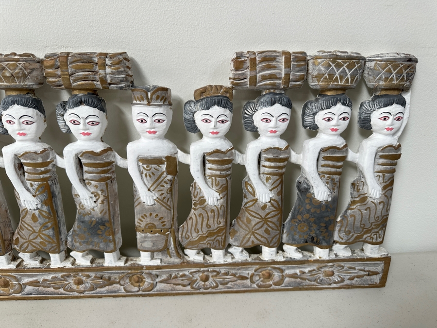 Just Added - Vintage Hand Carved Wooden Balinese Procession Wall Panel 39W X 12H [Photo 4]