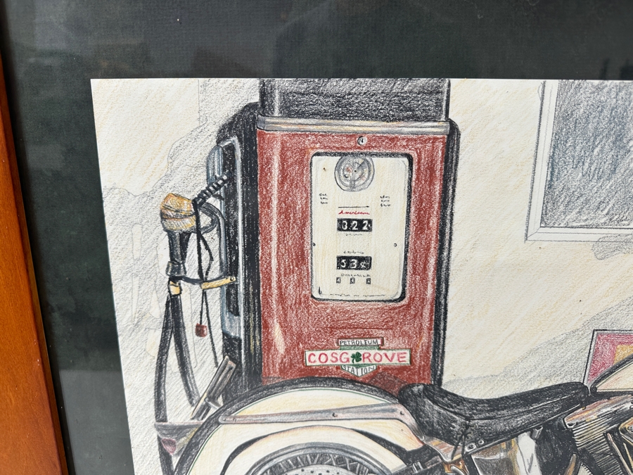 Just Added - Original Artist Signed Harley-Davidson Colored Pencil Drawing Titled 'Classic Ride' And Dated March 22, 2003 Signed Lower Left 24 X 18 Framed 33 X 27 [Photo 5]