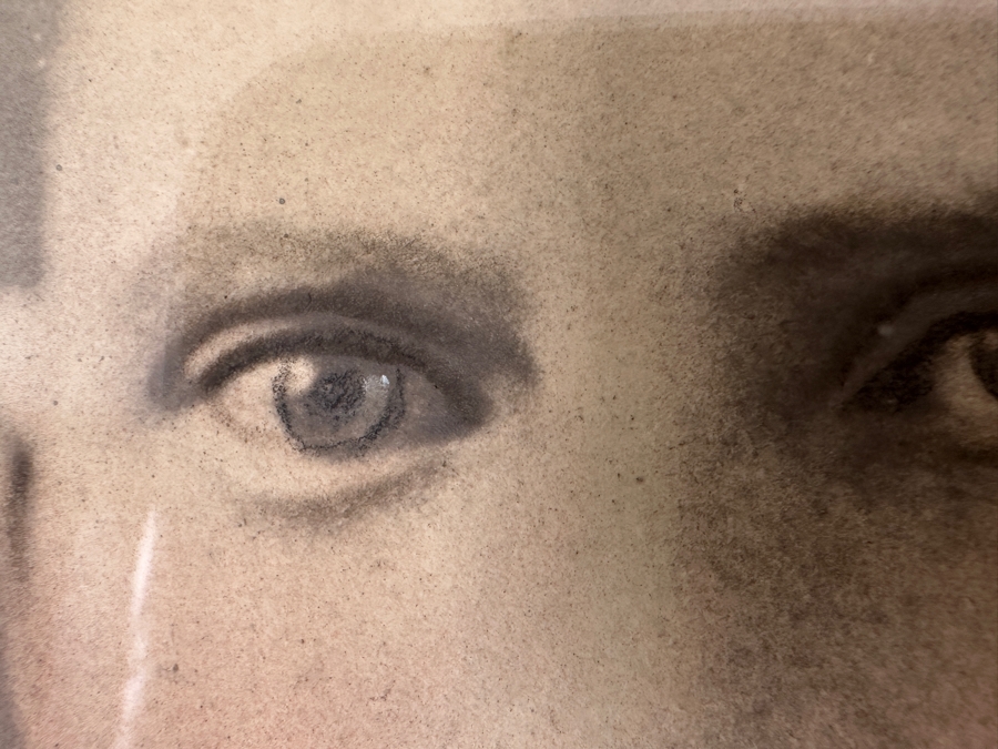 Just Added - Original World War I (WW1) Portrait Drawing Of A Military Soldier With Convex Glass Gilt Metal Frame Crowned By An American Eagle With Shield And Ribbon Motif 14W X 22H [Photo 3]