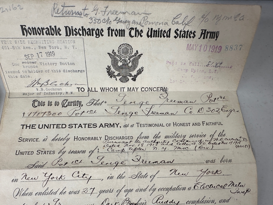 Just Added - Original World War I (WW1) Panoramic Portrait Of The United States Army Company D, 302nd Engineers 58' X 9' With Honorable Discharge Papers for Private First Class George Freeman And Photocopied Pictures of Various Bridges The Unit Built [Photo 24]