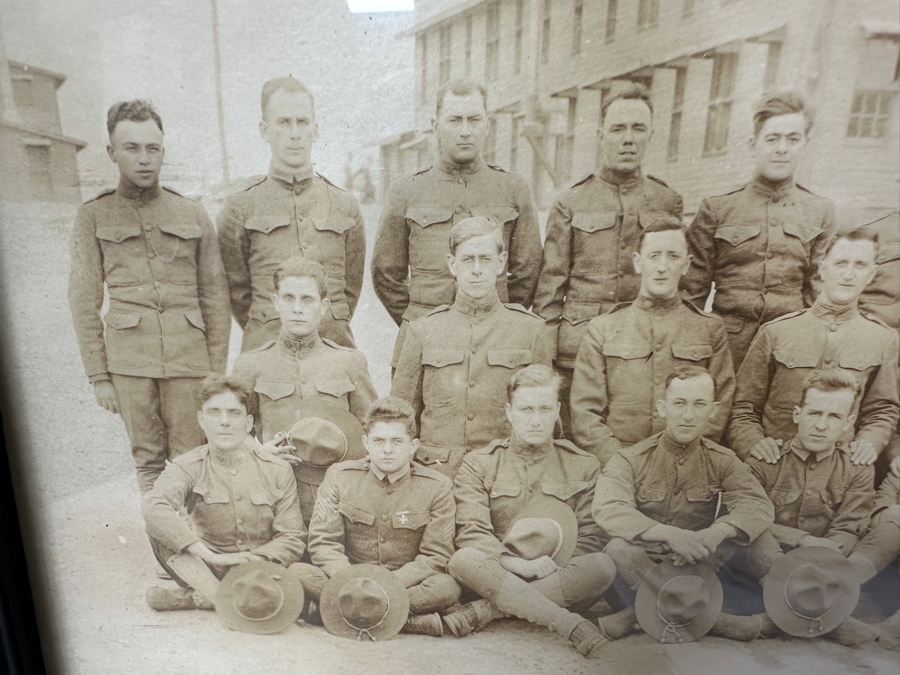 Just Added - Original World War I (WW1) Panoramic Portrait Of The United States Army Company D, 302nd Engineers 58' X 9' With Honorable Discharge Papers for Private First Class George Freeman And Photocopied Pictures of Various Bridges The Unit Built [Photo 4]