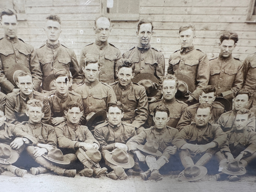 Just Added - Original World War I (WW1) Panoramic Portrait Of The United States Army Company D, 302nd Engineers 58' X 9' With Honorable Discharge Papers for Private First Class George Freeman And Photocopied Pictures of Various Bridges The Unit Built [Photo 8]