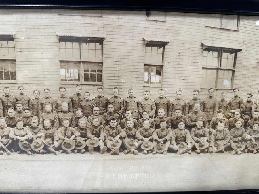 Just Added - Original World War I (WW1) Panoramic Portrait Of The United States Army Company D, 302nd Engineers 58' X 9' With Honorable Discharge Papers for Private First Class George Freeman And Photocopied Pictures of Various Bridges The Unit Built [Photo 2]