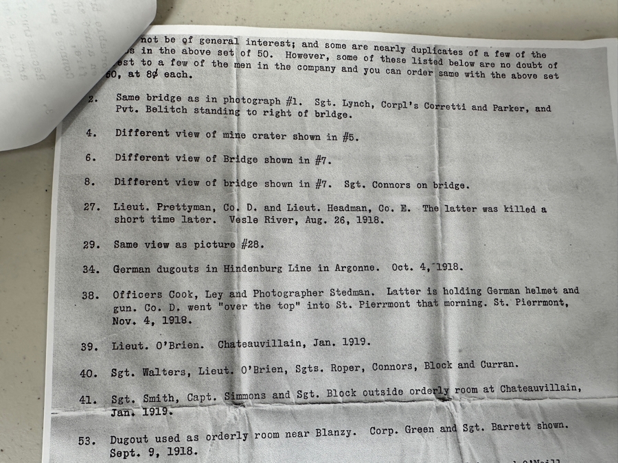 Just Added - Original World War I (WW1) Panoramic Portrait Of The United States Army Company D, 302nd Engineers 58' X 9' With Honorable Discharge Papers for Private First Class George Freeman And Photocopied Pictures of Various Bridges The Unit Built [Photo 45]