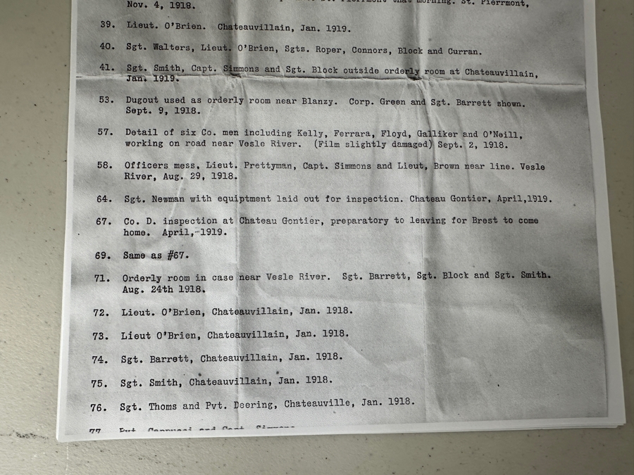 Just Added - Original World War I (WW1) Panoramic Portrait Of The United States Army Company D, 302nd Engineers 58' X 9' With Honorable Discharge Papers for Private First Class George Freeman And Photocopied Pictures of Various Bridges The Unit Built [Photo 46]