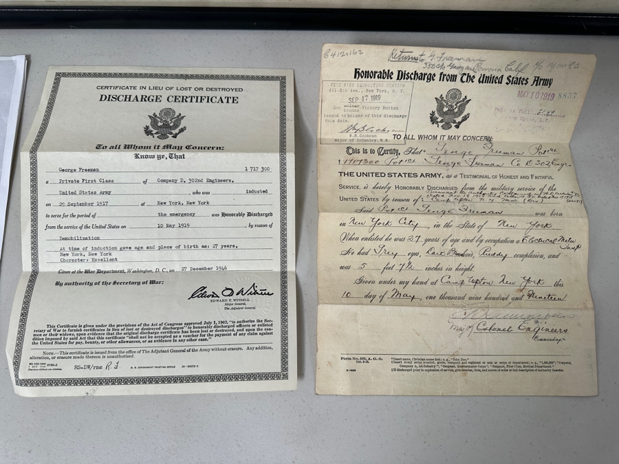 Just Added - Original World War I (WW1) Panoramic Portrait Of The United States Army Company D, 302nd Engineers 58' X 9' With Honorable Discharge Papers for Private First Class George Freeman And Photocopied Pictures of Various Bridges The Unit Built [Photo 22]