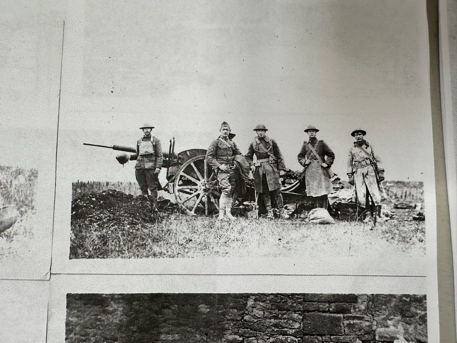 Just Added - Original World War I (WW1) Panoramic Portrait Of The United States Army Company D, 302nd Engineers 58' X 9' With Honorable Discharge Papers for Private First Class George Freeman And Photocopied Pictures of Various Bridges The Unit Built [Photo 31]