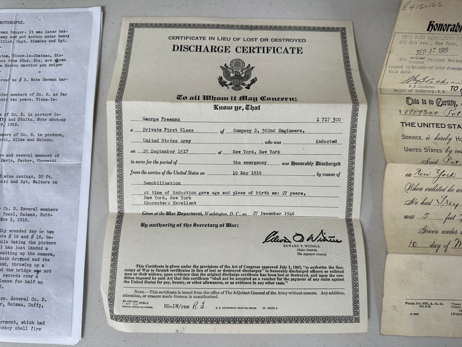 Just Added - Original World War I (WW1) Panoramic Portrait Of The United States Army Company D, 302nd Engineers 58' X 9' With Honorable Discharge Papers for Private First Class George Freeman And Photocopied Pictures of Various Bridges The Unit Built [Photo 25]