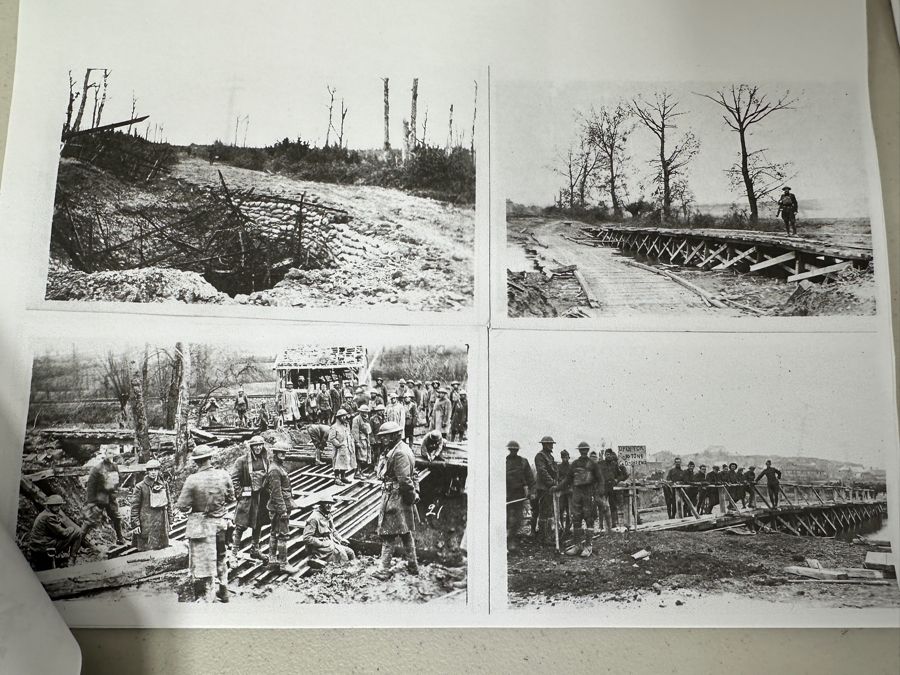 Just Added - Original World War I (WW1) Panoramic Portrait Of The United States Army Company D, 302nd Engineers 58' X 9' With Honorable Discharge Papers for Private First Class George Freeman And Photocopied Pictures of Various Bridges The Unit Built [Photo 37]
