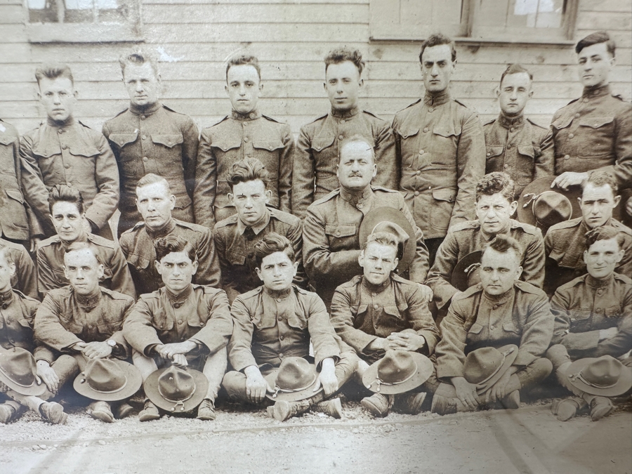 Just Added - Original World War I (WW1) Panoramic Portrait Of The United States Army Company D, 302nd Engineers 58' X 9' With Honorable Discharge Papers for Private First Class George Freeman And Photocopied Pictures of Various Bridges The Unit Built [Photo 13]