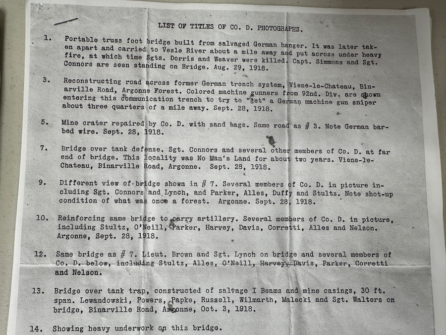 Just Added - Original World War I (WW1) Panoramic Portrait Of The United States Army Company D, 302nd Engineers 58' X 9' With Honorable Discharge Papers for Private First Class George Freeman And Photocopied Pictures of Various Bridges The Unit Built [Photo 28]