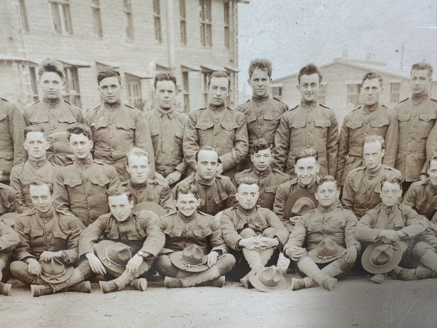 Just Added - Original World War I (WW1) Panoramic Portrait Of The United States Army Company D, 302nd Engineers 58' X 9' With Honorable Discharge Papers for Private First Class George Freeman And Photocopied Pictures of Various Bridges The Unit Built [Photo 18]