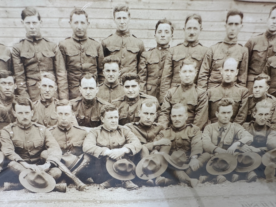 Just Added - Original World War I (WW1) Panoramic Portrait Of The United States Army Company D, 302nd Engineers 58' X 9' With Honorable Discharge Papers for Private First Class George Freeman And Photocopied Pictures of Various Bridges The Unit Built [Photo 11]